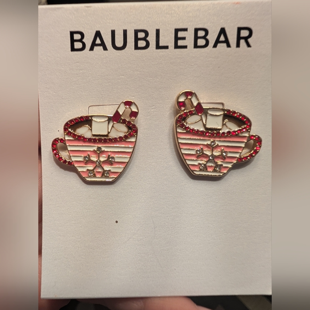 BaubleBar Festive Red and White Mug Earrings